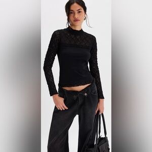 NWT Free People Miya Lace Sleeve Blouse sz:small